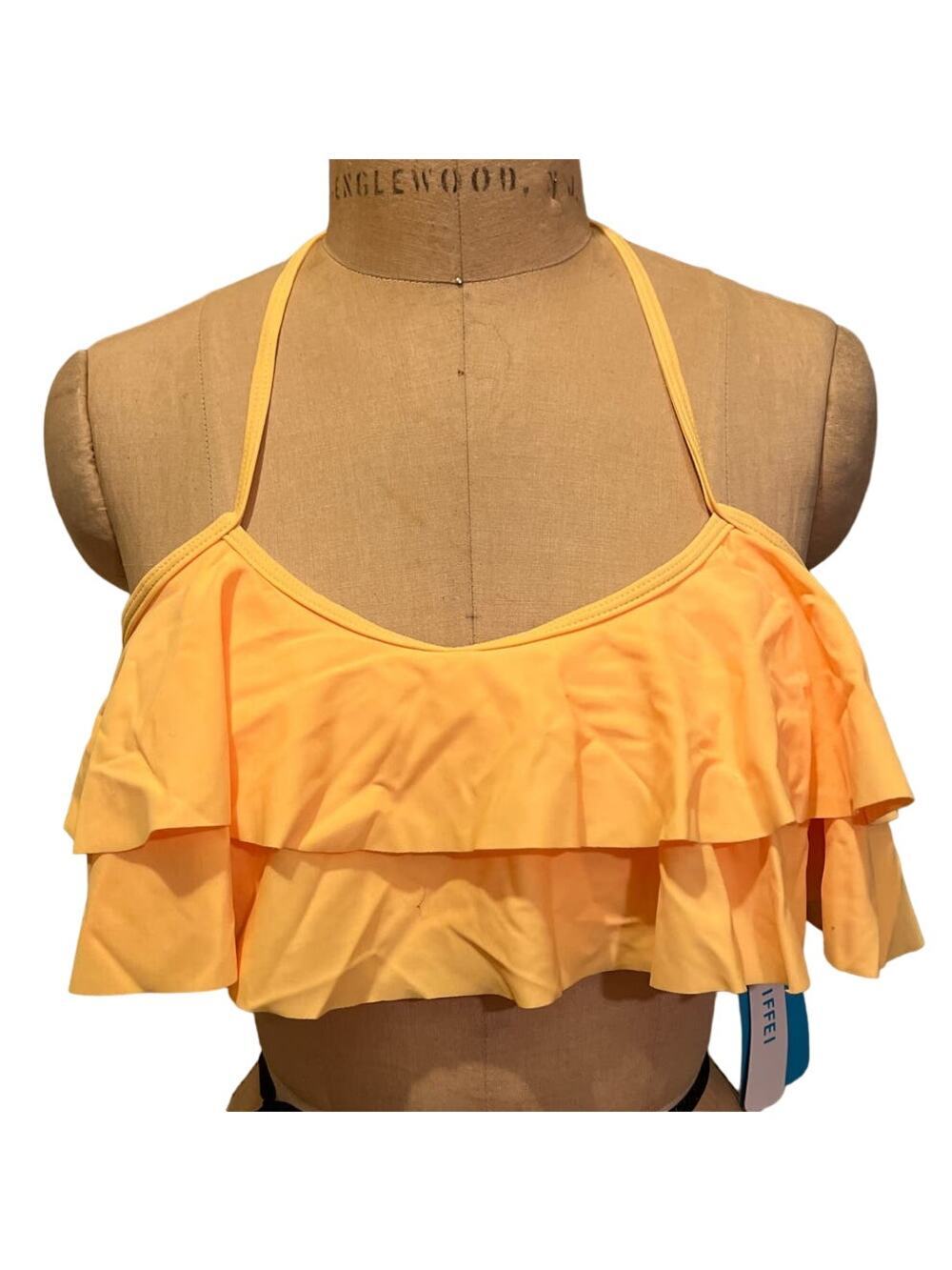 Double Ruffled Halter Bikini Top Yellow NWT Size S